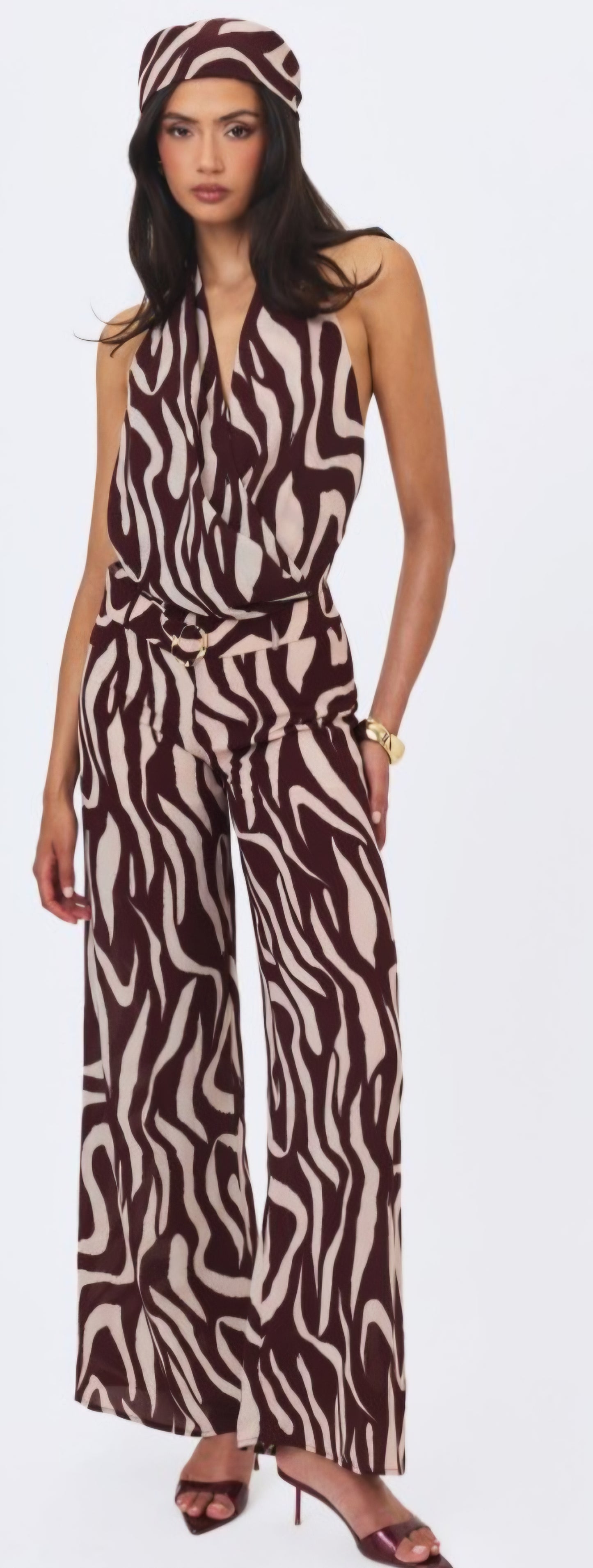 MISS CIRCLE ASHLYN ABSTRACT BELTED JUMPSUIT