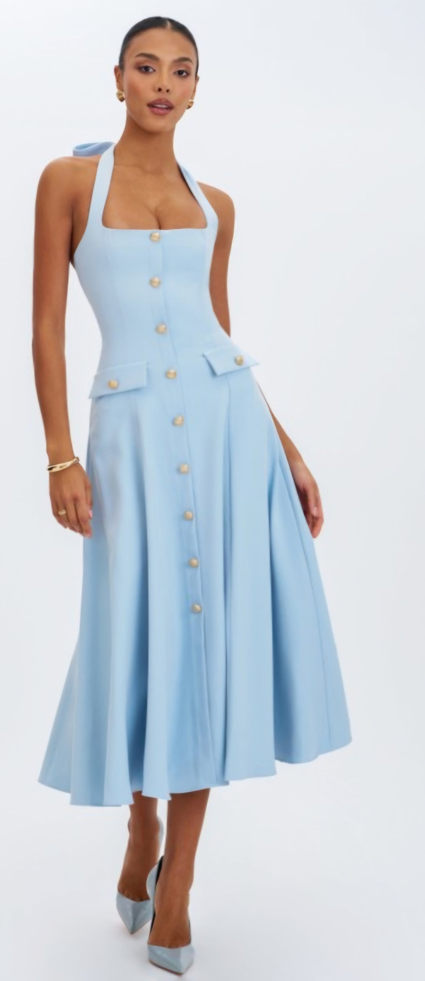 MISS CIRCLE GILLIAN HALTER MIDI DRESS
