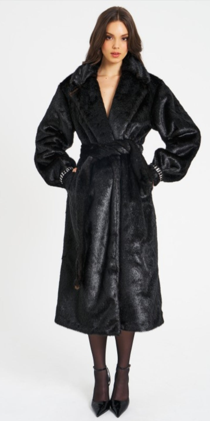 MISS CIRCLE YAHIA LONG VEGAN MINK COAT