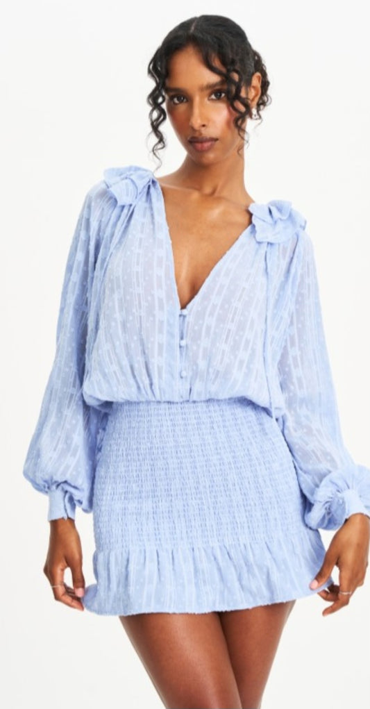 MISS CIRCLE ZAHIRI SMOCKED BOTTOM BALLOON SLEEVE MINI DRESS