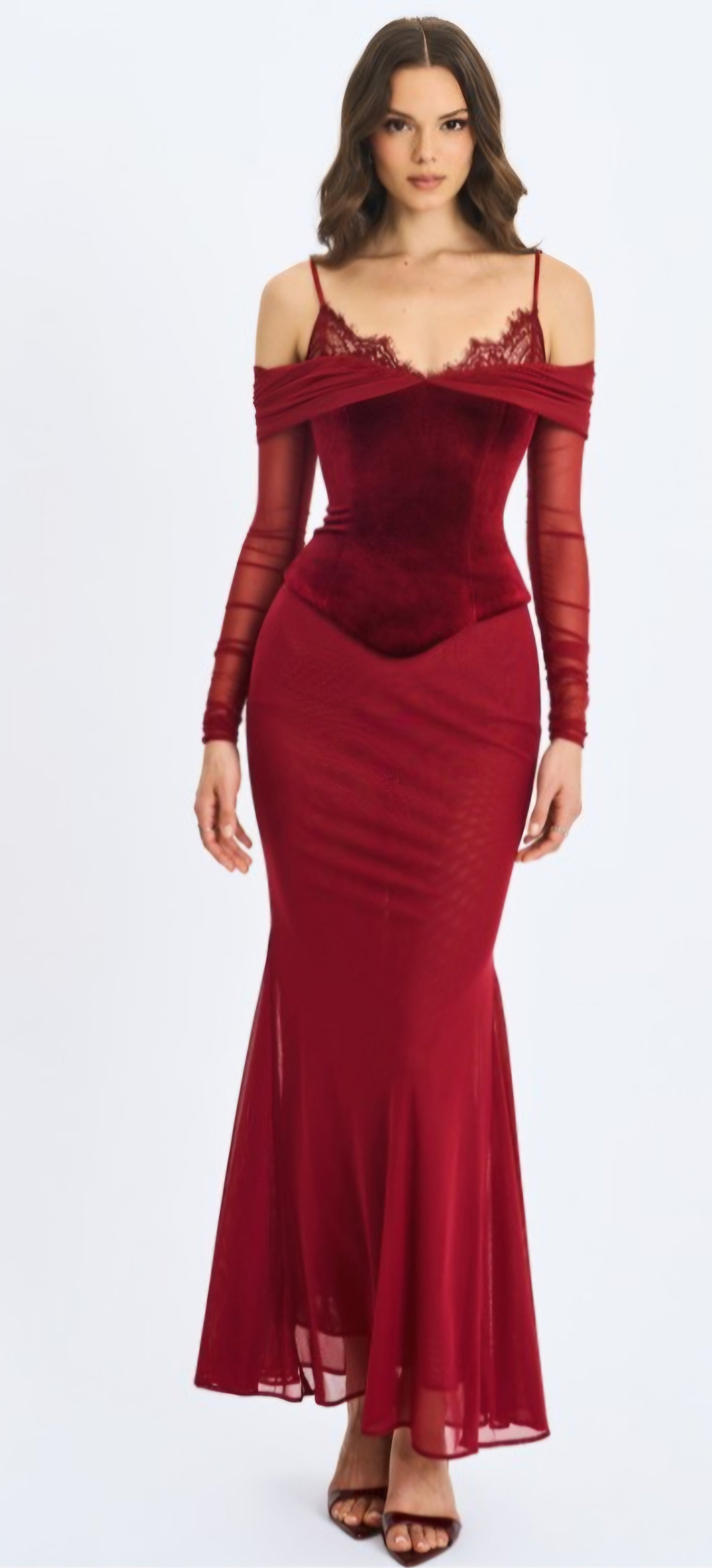 MISS CIRCLE MAYBELLE LACE STRAP PEPLUM MAXI DRESS