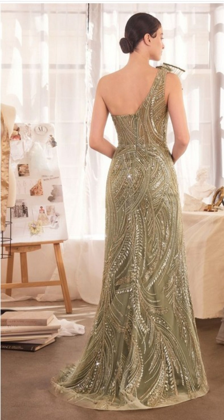 ONE SHOULDER BEADED GOWN