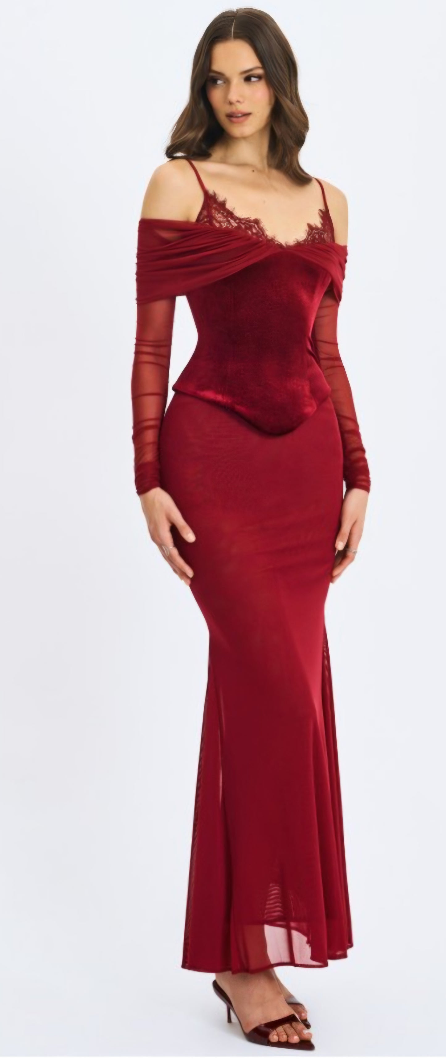 MISS CIRCLE MAYBELLE LACE STRAP PEPLUM MAXI DRESS