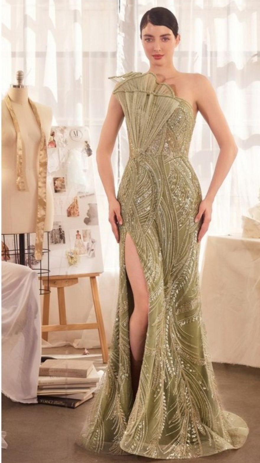ONE SHOULDER BEADED GOWN