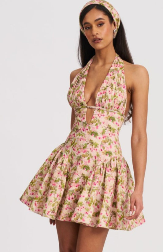 MISS CIRCLE MCKENZIE FLORAL PRINT HALTER MINI DRESS