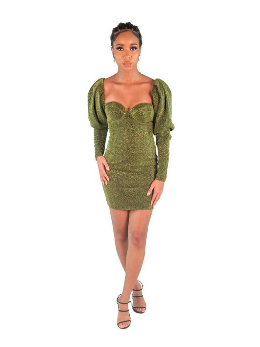 MISS CIRCLE VERINA METALLIC PUFF SHOULDER MINI DRESS