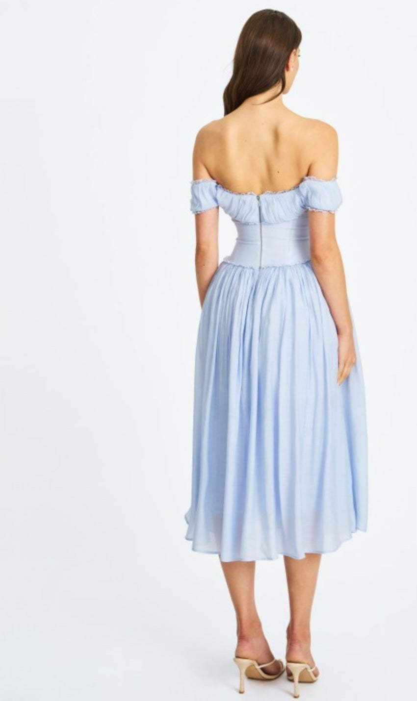 MISS CIRCLE OFF THE SHOULDER CORSET MIDI DRESS
