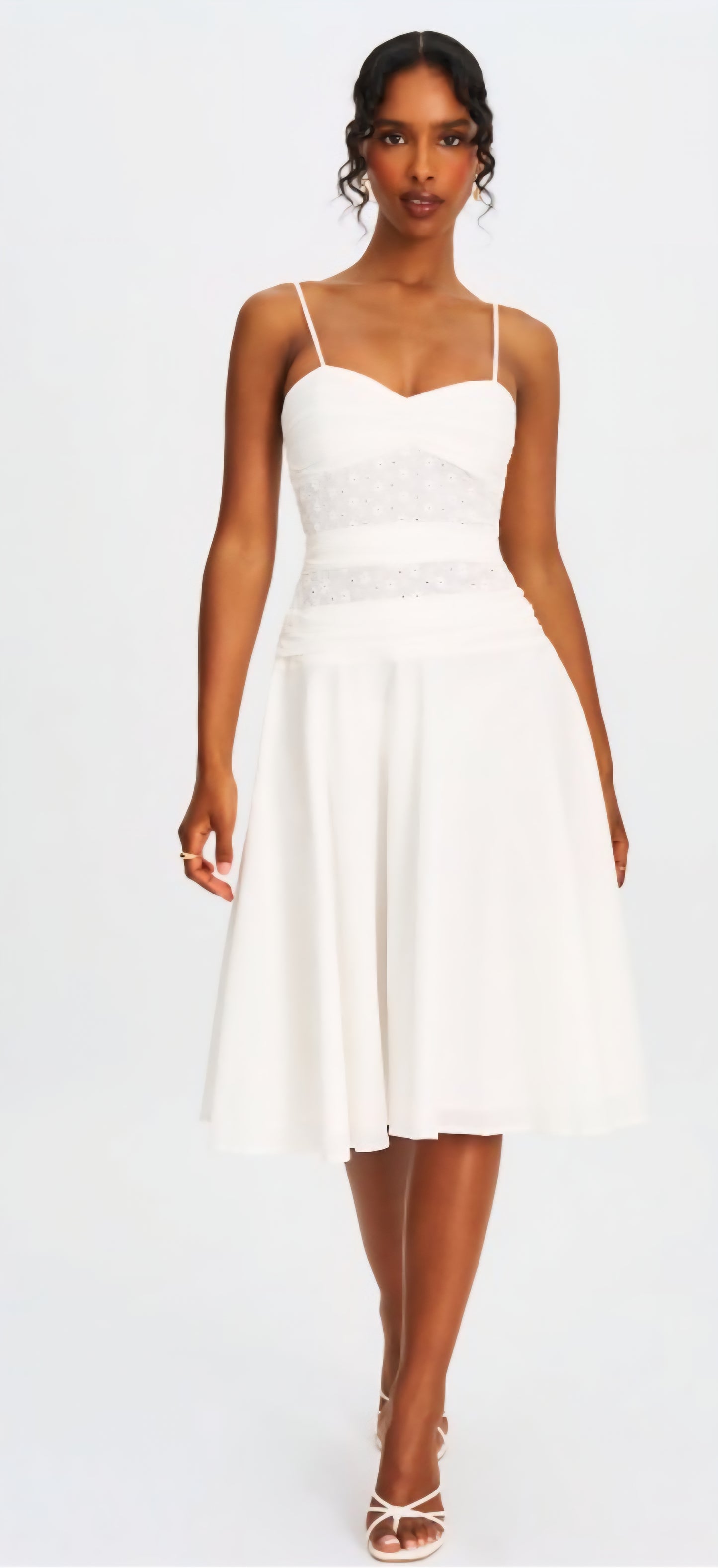 MISS CIRCLE MAELIS EYELET  DROP WAIST MIDI DRESS