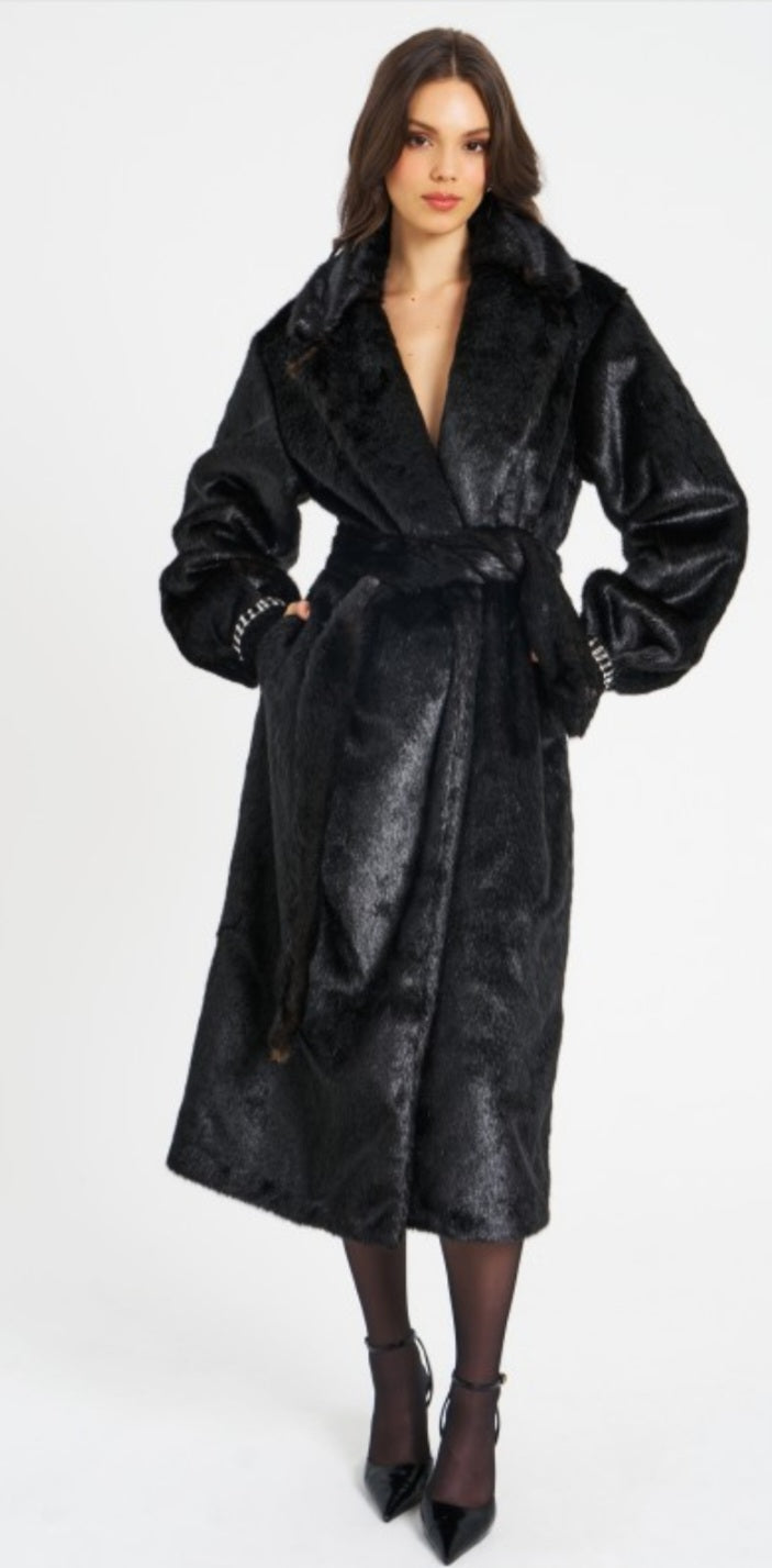 MISS CIRCLE YAHIA LONG VEGAN MINK COAT