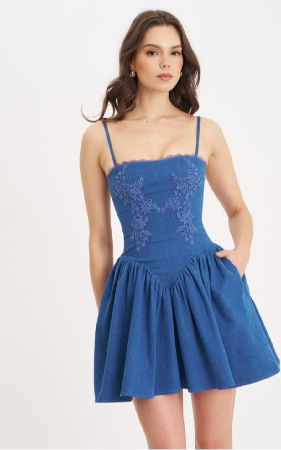 MISS CIRCLE ZAFIRA DROP WAIST CORSET DENIM DRESS