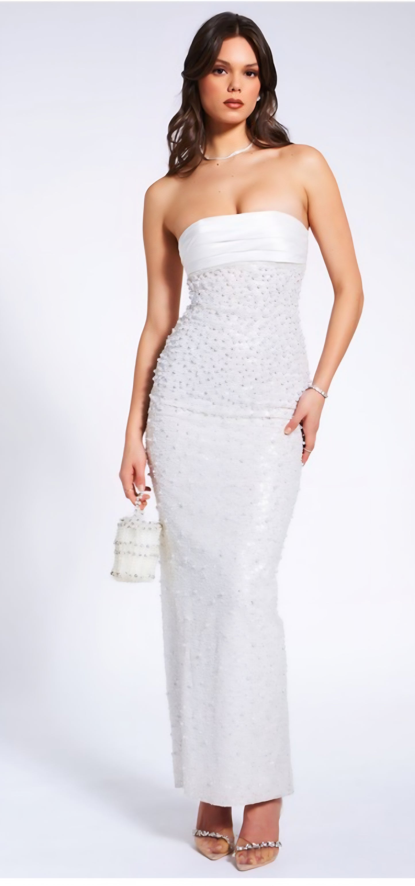 MISS CIRCLE LAINEY SEQUIN PEARLS BEADED MAXI DRESS