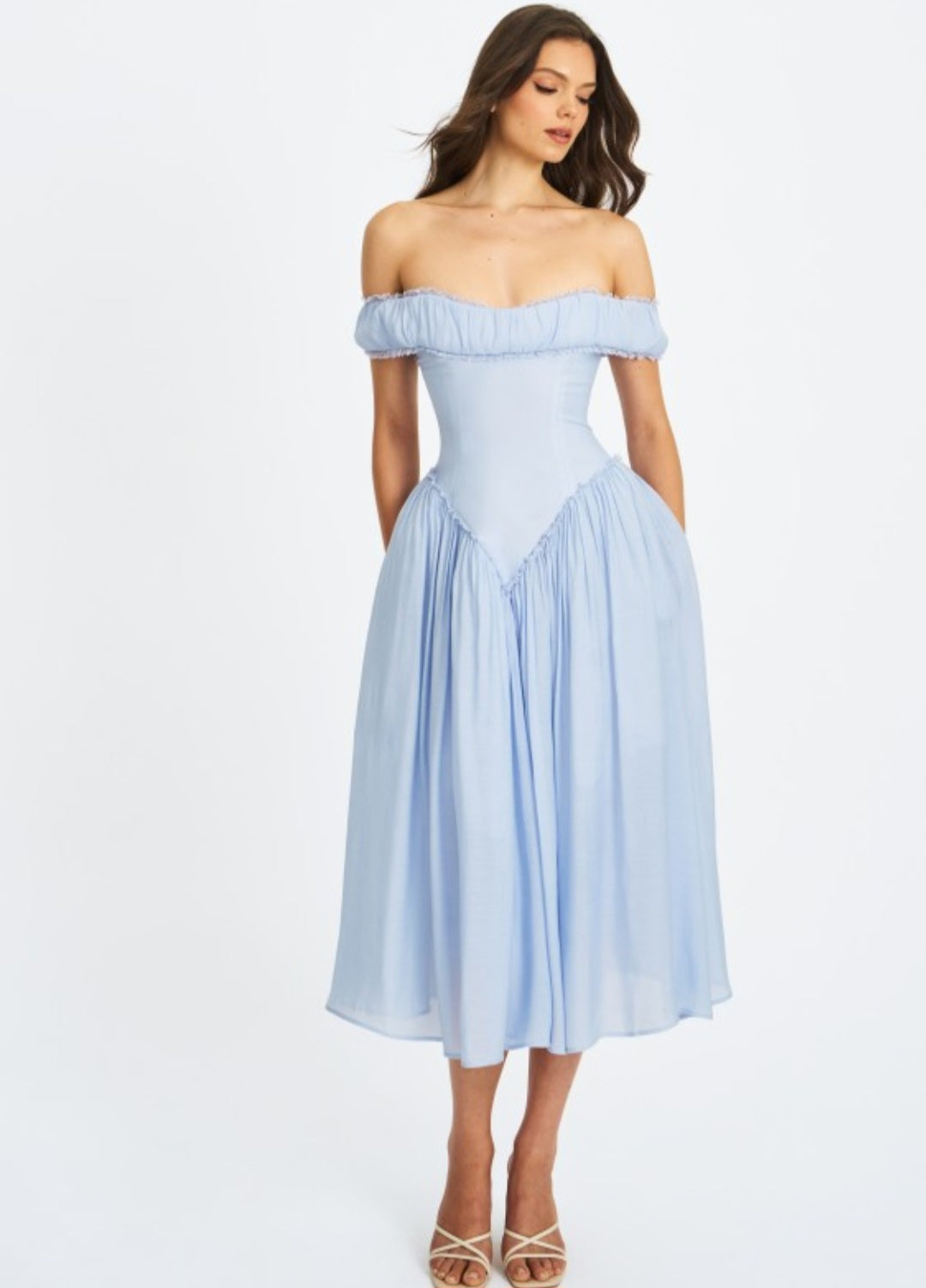 MISS CIRCLE OFF THE SHOULDER CORSET MIDI DRESS