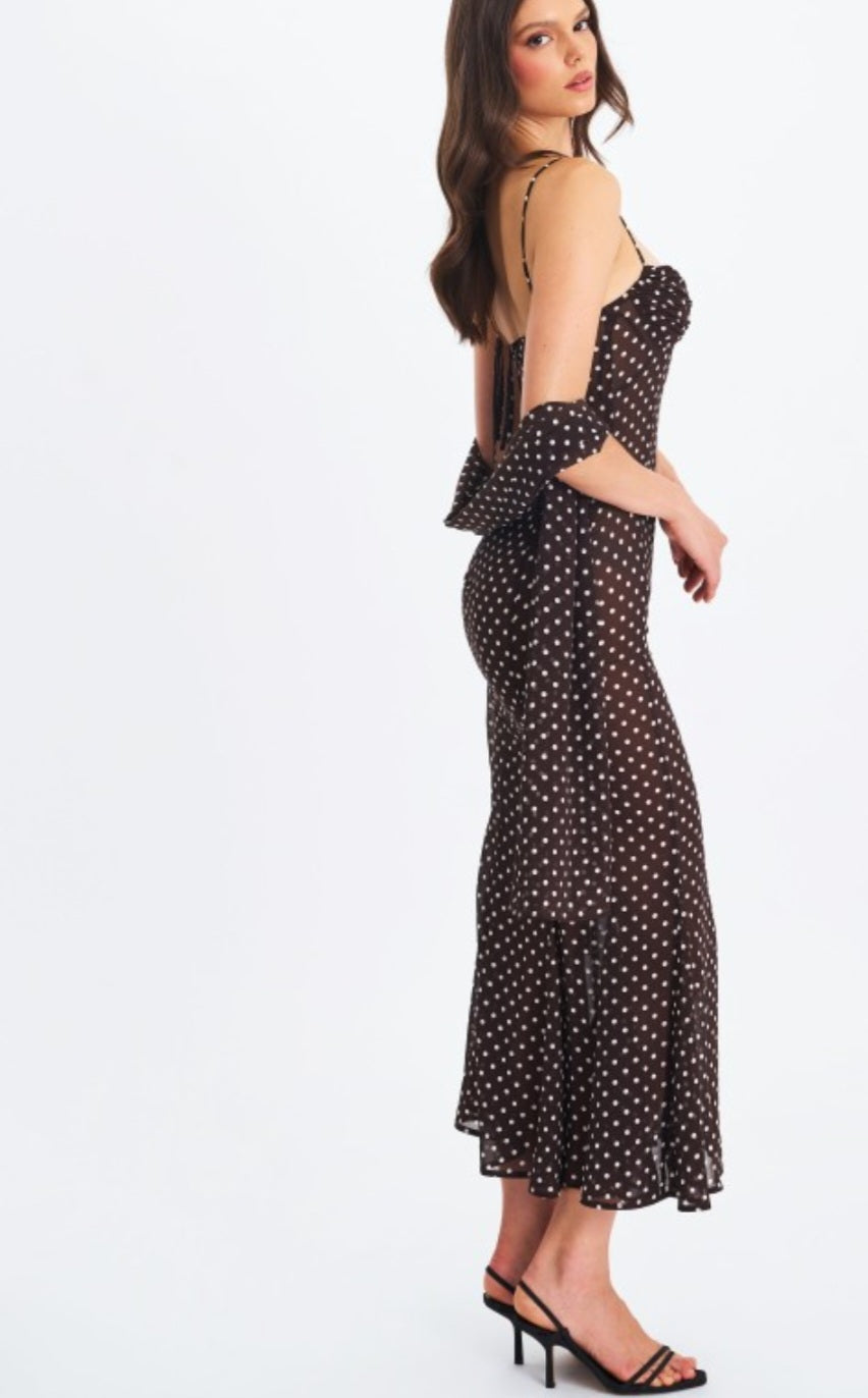 MISS CIRCLE YADIRA POLKA DOT CHIFFON MIDI DRESS