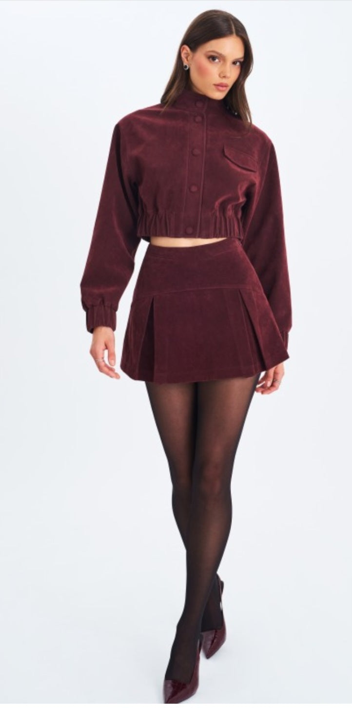 MISS CIRCLE FARRYN VEGAN SUEDE CROPPED BOMBER JACKET