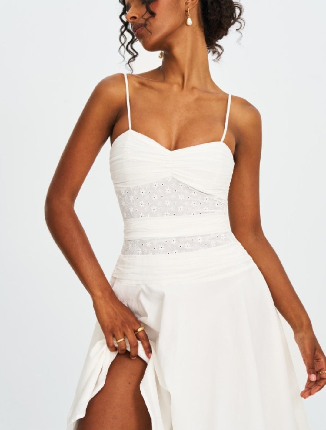 MISS CIRCLE MAELIS EYELET  DROP WAIST MIDI DRESS