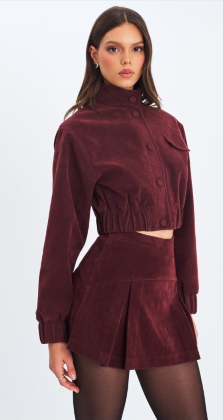 MISS CIRCLE FARRYN VEGAN SUEDE CROPPED BOMBER JACKET