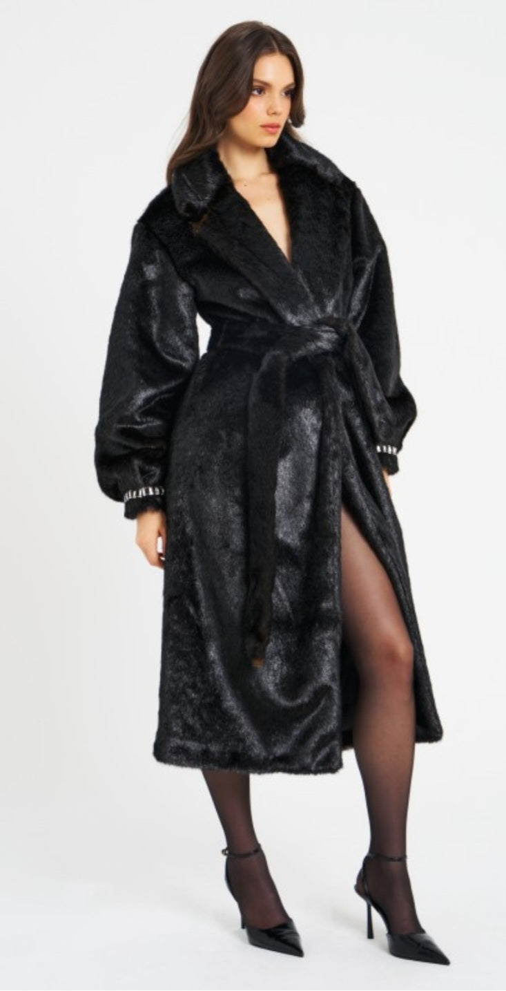 MISS CIRCLE YAHIA LONG VEGAN MINK COAT