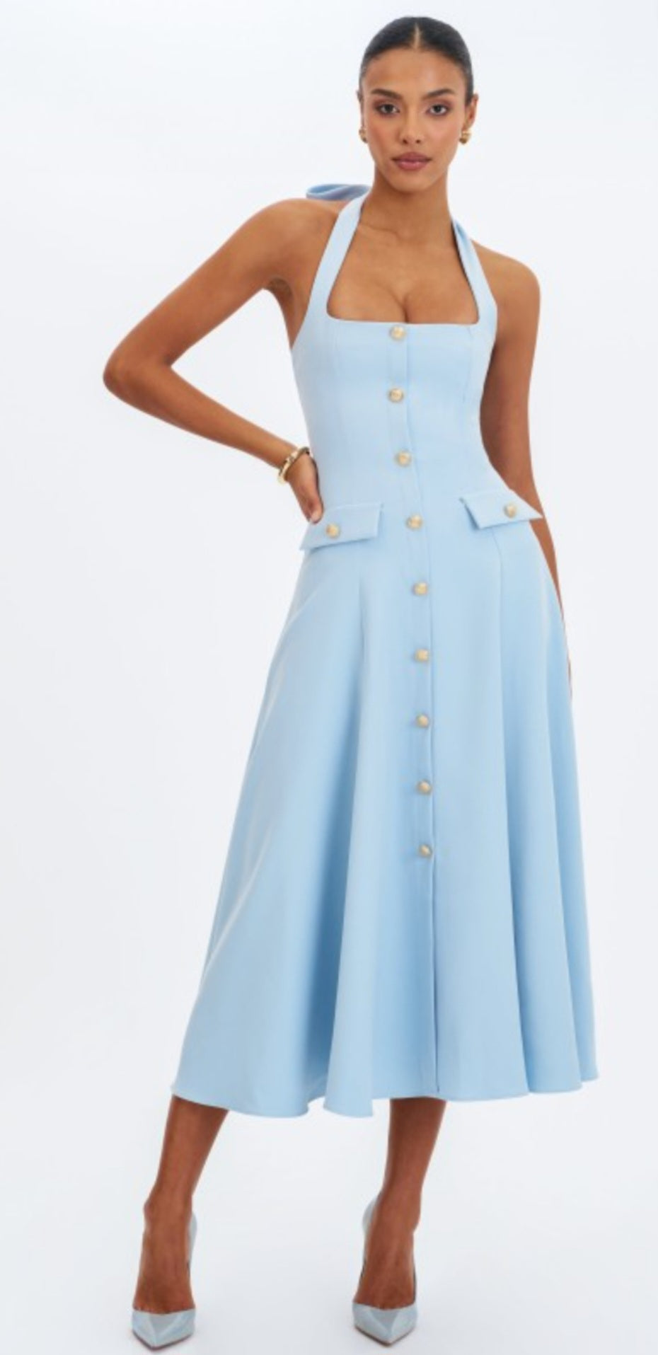 MISS CIRCLE GILLIAN HALTER MIDI DRESS