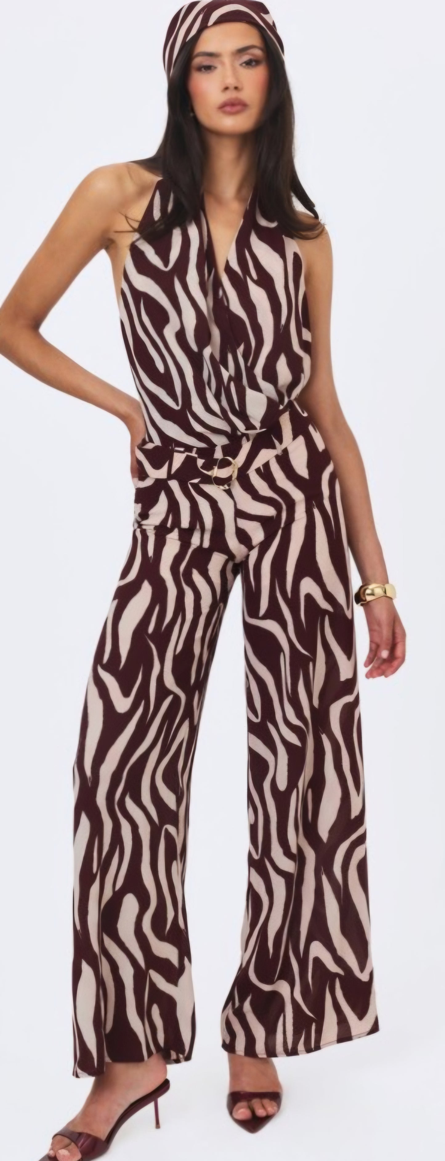 MISS CIRCLE ASHLYN ABSTRACT BELTED JUMPSUIT