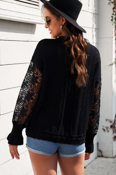 OPENWORK LANTERN SLEEVE DROPPED SHOULDER SWEATER