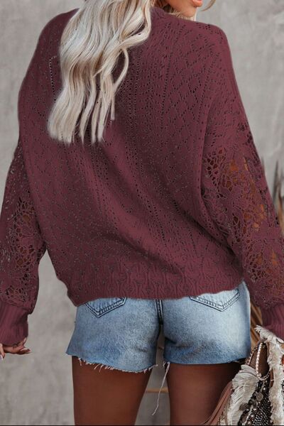 OPENWORK LANTERN SLEEVE DROPPED SHOULDER SWEATER