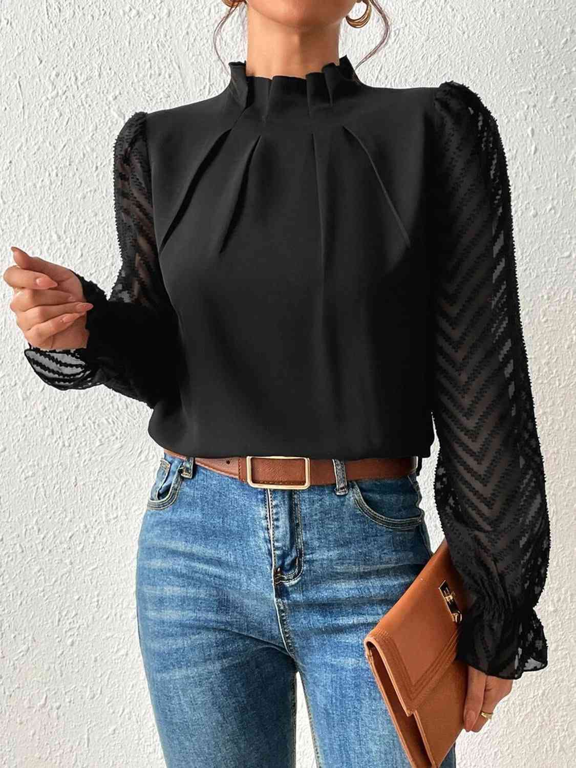 MOCK NECK FLOUNCE SLEEVE BLOUSE