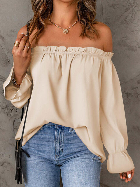 OFF THE SHOULDER FLOUNCE SLEEVE BLOUSE