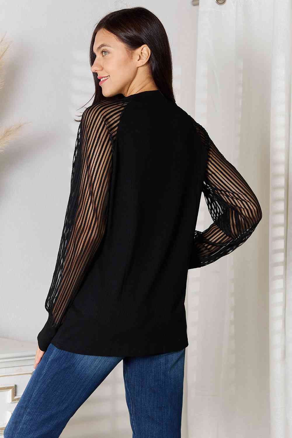 DOUBLE TAKE ROUND NECK RAGLAN SLEEVE BLOUSE