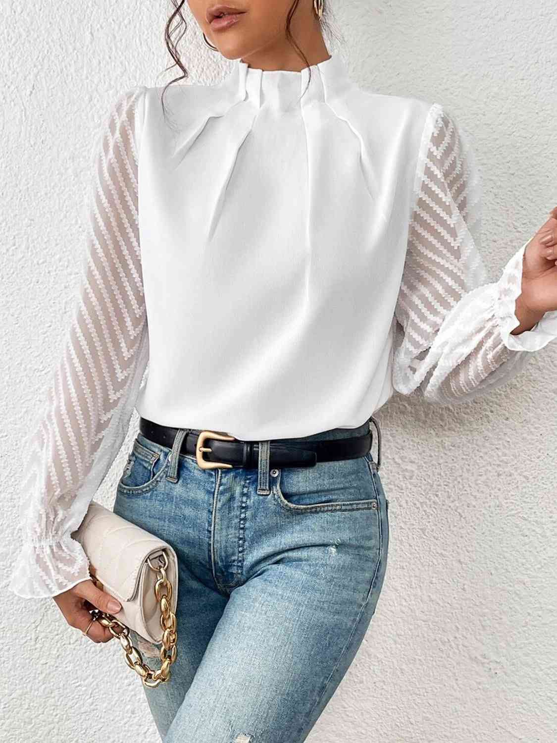 MOCK NECK FLOUNCE SLEEVE BLOUSE