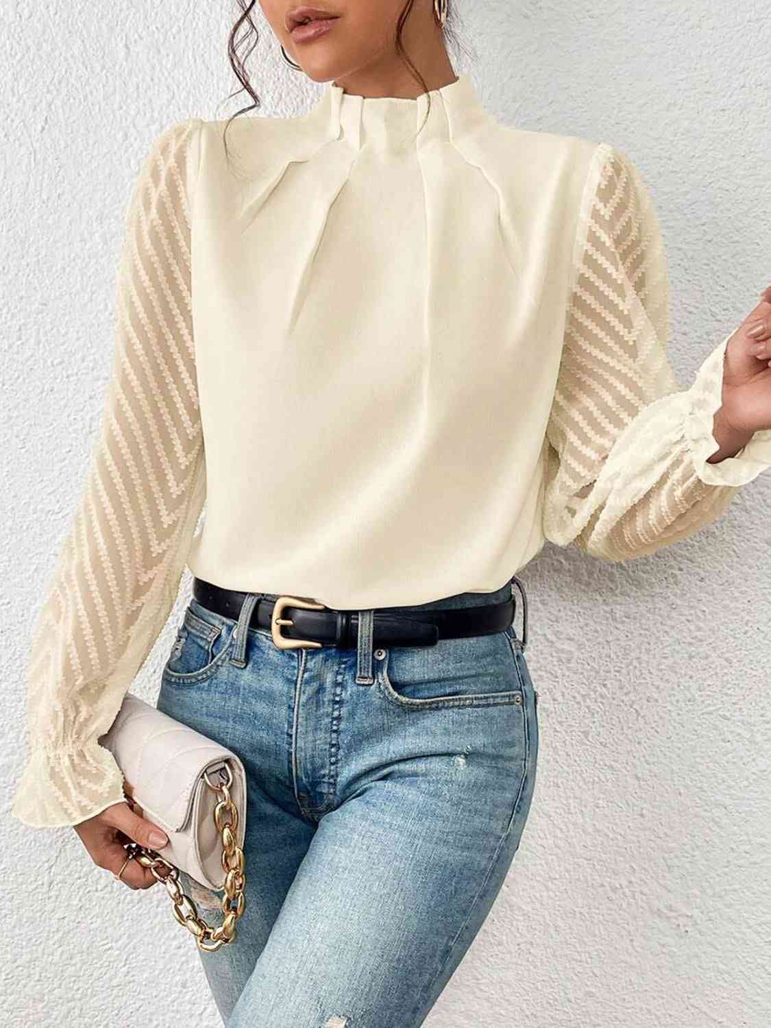 MOCK NECK FLOUNCE SLEEVE BLOUSE