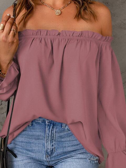 OFF THE SHOULDER FLOUNCE SLEEVE BLOUSE