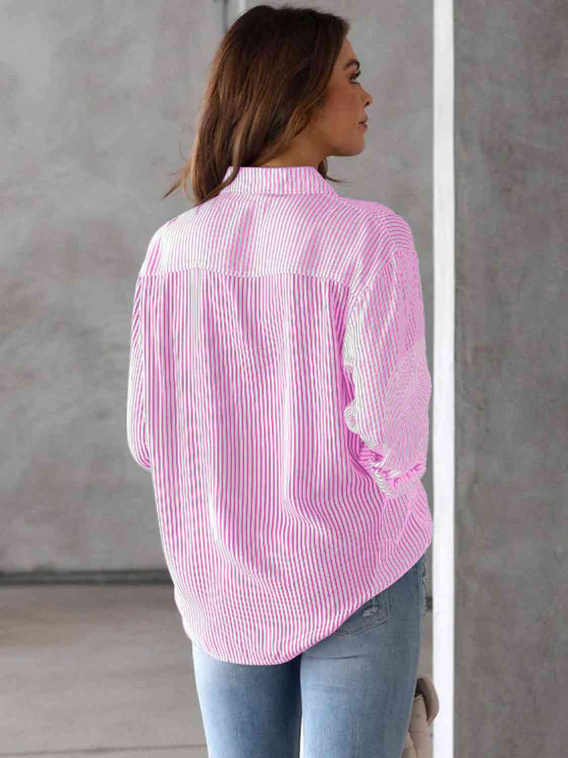 STRIPED COLLARED NECK SHIRT WITH POCKET