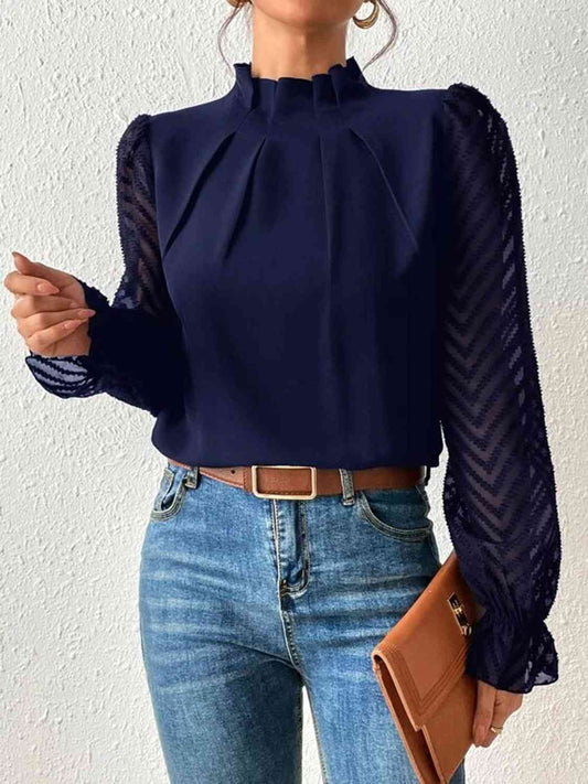 MOCK NECK FLOUNCE SLEEVE BLOUSE