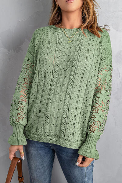 OPENWORK LANTERN SLEEVE DROPPED SHOULDER SWEATER