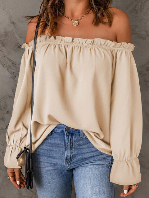 OFF THE SHOULDER FLOUNCE SLEEVE BLOUSE