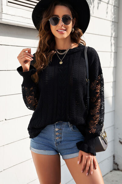 OPENWORK LANTERN SLEEVE DROPPED SHOULDER SWEATER