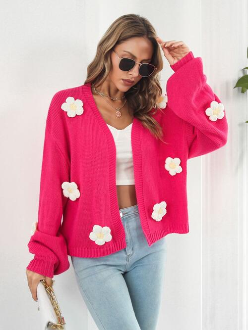 FLORAL OPEN FRONT LONG SLEEVE CARDIGAN