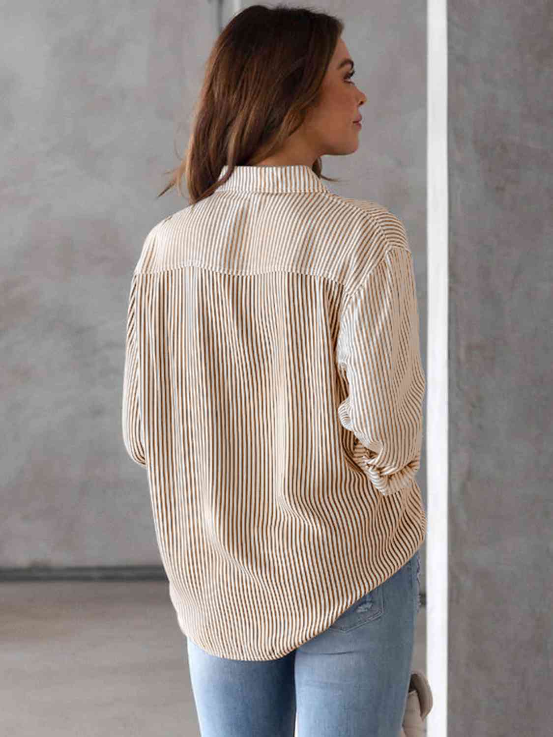 STRIPED COLLARED NECK SHIRT WITH POCKET