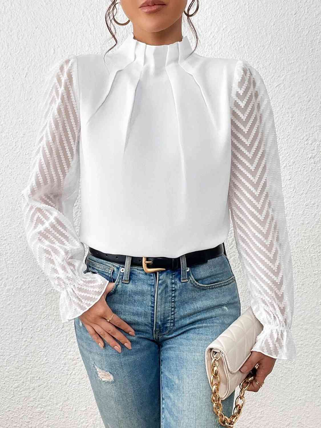 MOCK NECK FLOUNCE SLEEVE BLOUSE