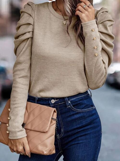 ROUND NECK PUFF SLEEVE BLOUSE