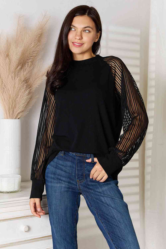 DOUBLE TAKE ROUND NECK RAGLAN SLEEVE BLOUSE