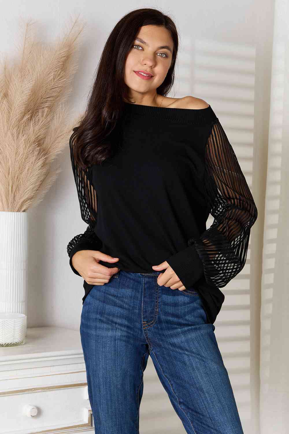 DOUBLE TAKE ROUND NECK RAGLAN SLEEVE BLOUSE